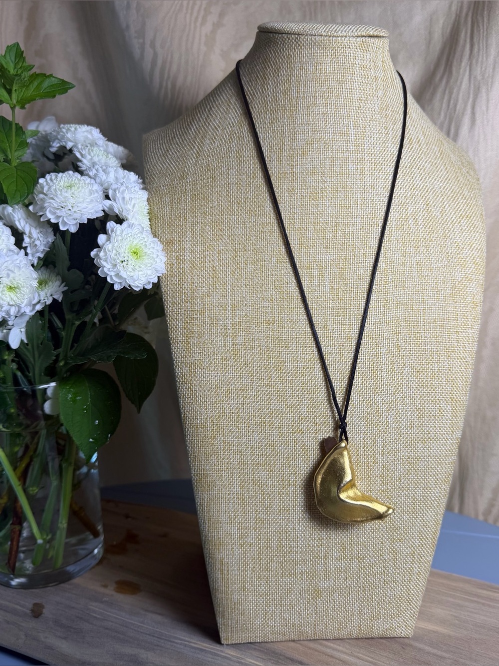 Vintage Miriam Haskell fortune cookie necklace with fortune